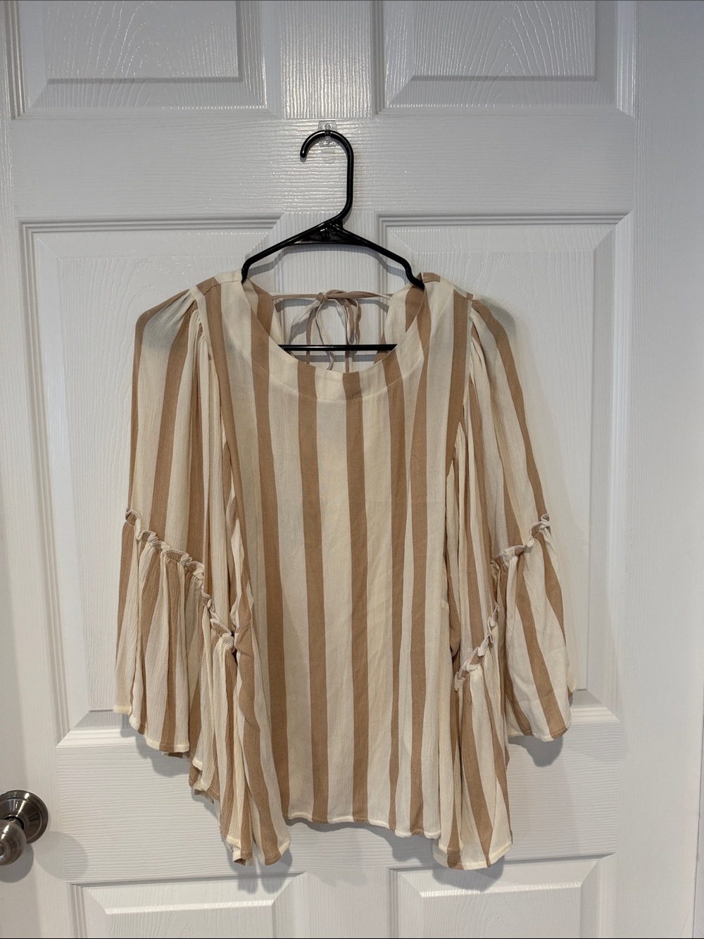 Maurices Cream and Beige Vertical Stripe Bell Sleeve Top